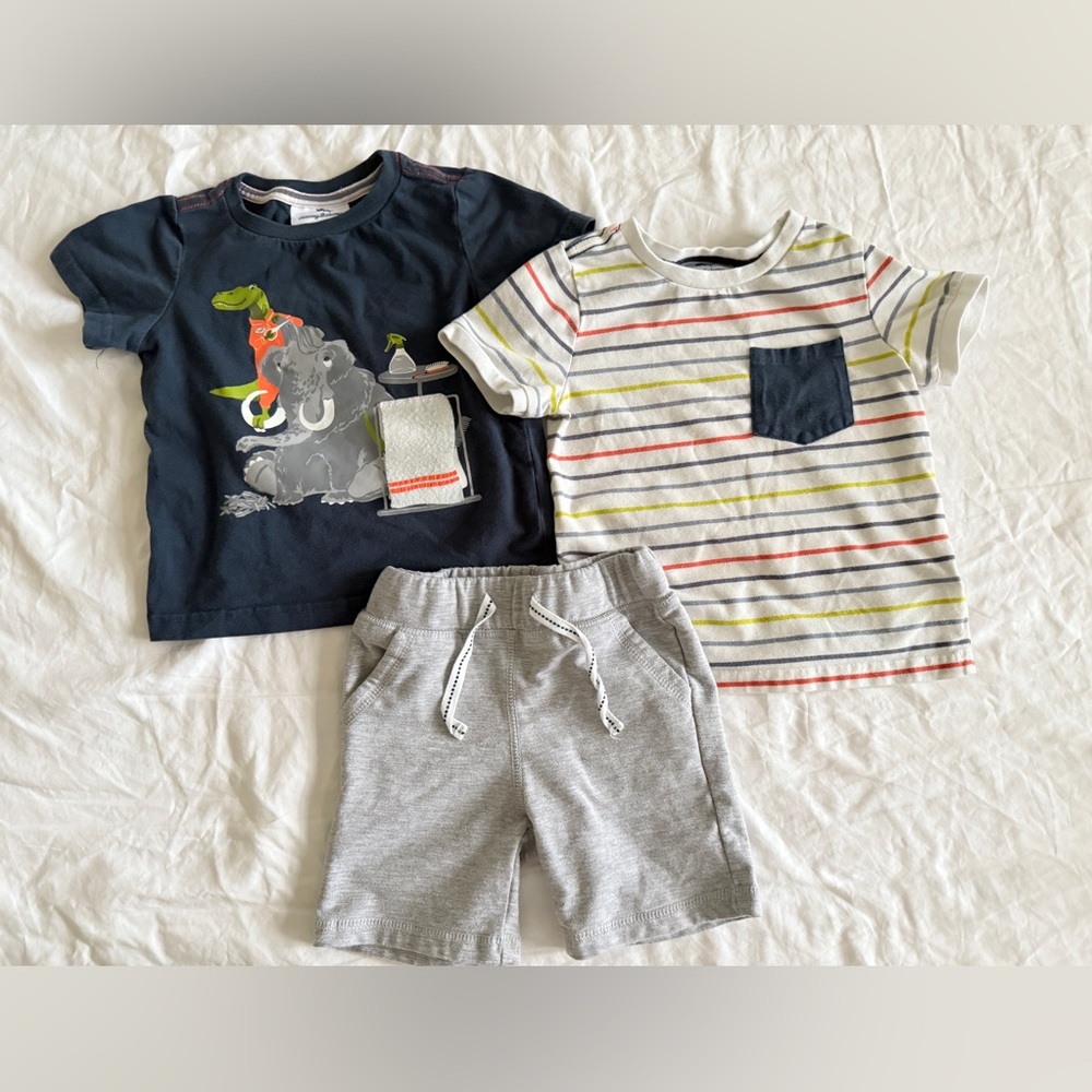Tommy Bahama Dinosaur Stripes Shirt Shorts Toddler Boy 18 Months Set Lot of 3